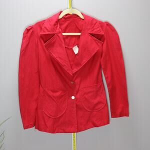 intage Handmade Red Cotton Blazer Puff Shoulder 1940s Style XS‎